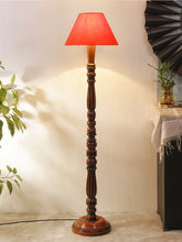 Orange Cotton Conical Wooden Floor Lamp